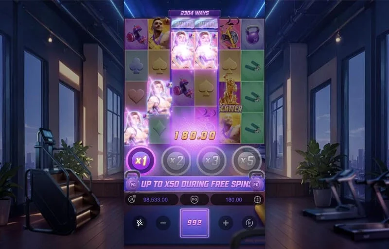 Mighty Mania — câștig în modul de bază cu linia evidențiată